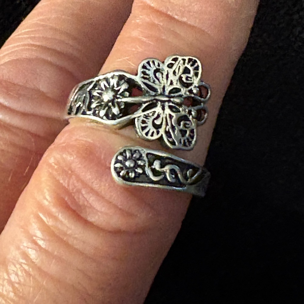 Ring- Silver Tone Adjustable Bohemian Butterfly stainless steel  Ring nwt - Picture 2 of 8